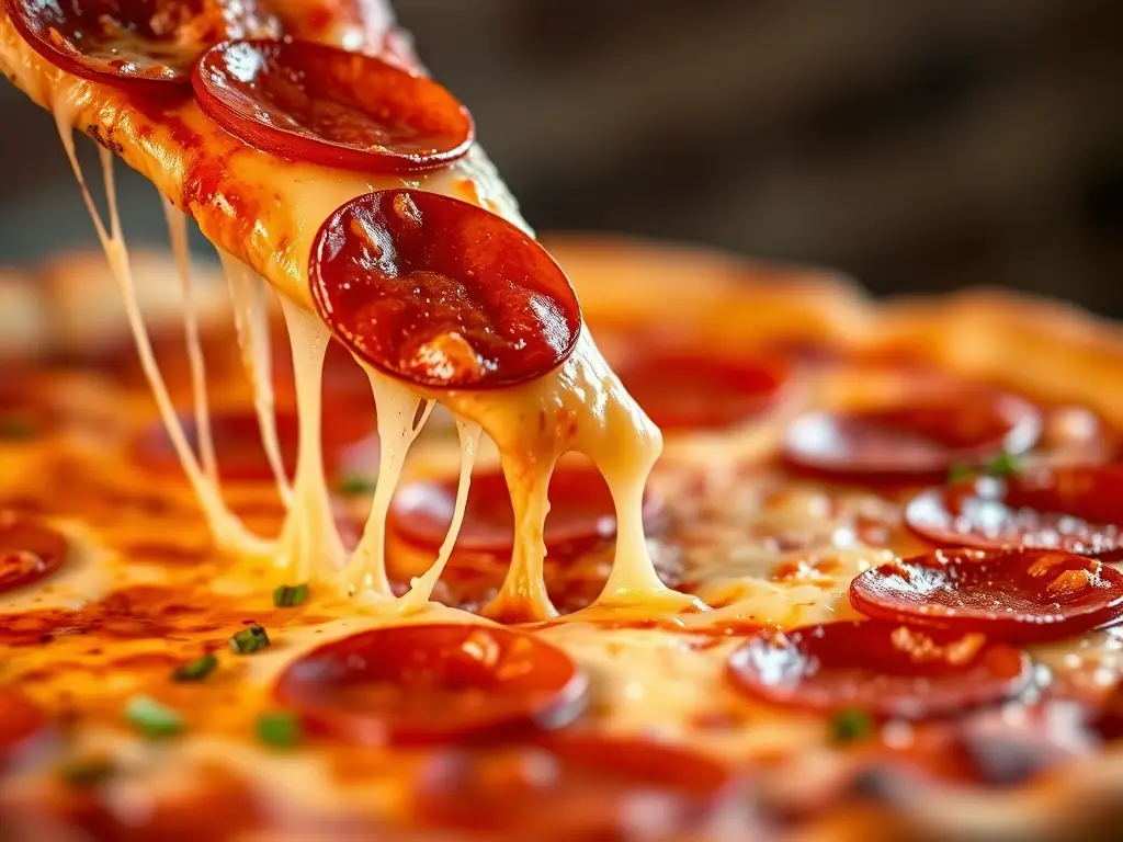 A close-up shot of a small, personal-sized pizza with pepperoni and cheese, showcasing its compact size and inviting appearance.